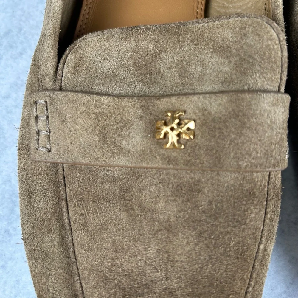 Tory Burch Loafers Womens Size 11M Tan Brown Suede Double T Logo Penny Shoes